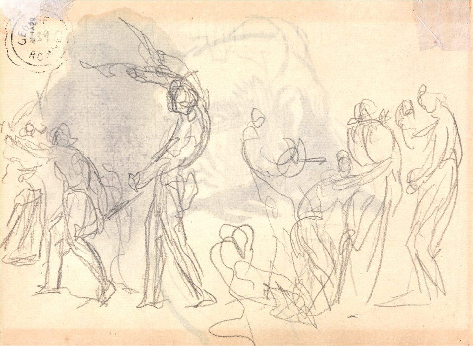 George Romney - Men Going out to Fight, with a Crowd of Cowering Women Behind - Google Art Project