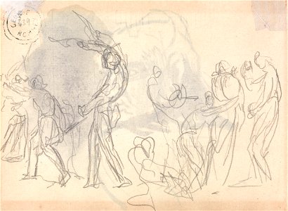 George Romney - Men Going out to Fight, with a Crowd of Cowering Women Behind - Google Art Project