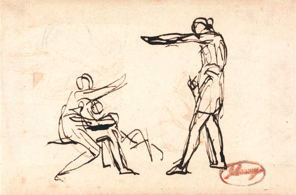 George Romney - Standing Figure Threatening a Mother and Child - Google Art Project