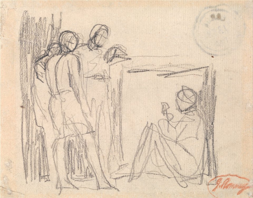 George Romney - Three Standing Figures before a Seated Figure - Google Art Project