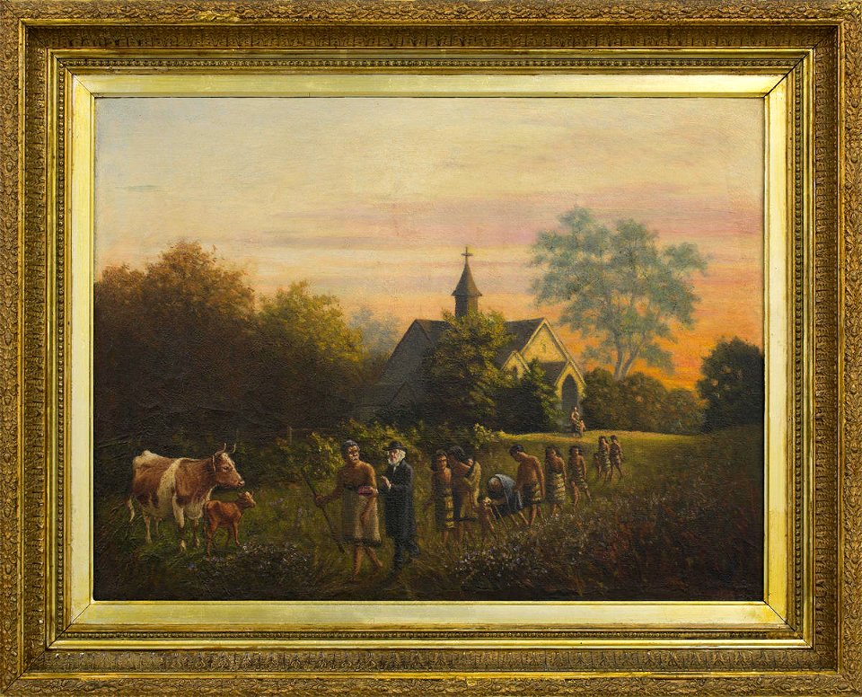 George Sherriff - Untitled (Procession with Rev Richard Taylor, Hoani Wiremu Hipango and his family walking by the third Putiki Mission Station church) - Sarjeant Gallery