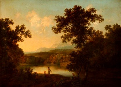 George Smith (1714-1776) - A Landscape with Views of a Ruined Castle and a Distant Town Seen Over Water - 1430467 - National Trust
