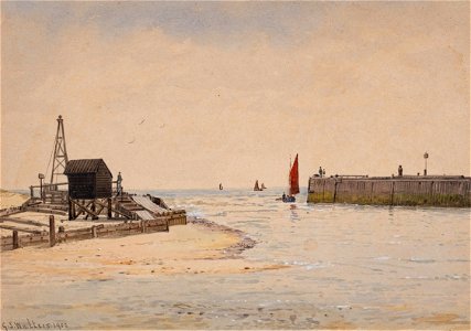 George Stanfield Walters - Walters-98178 - Entrance to the harbour, River Blyth - 1902. Free illustration for personal and commercial use.