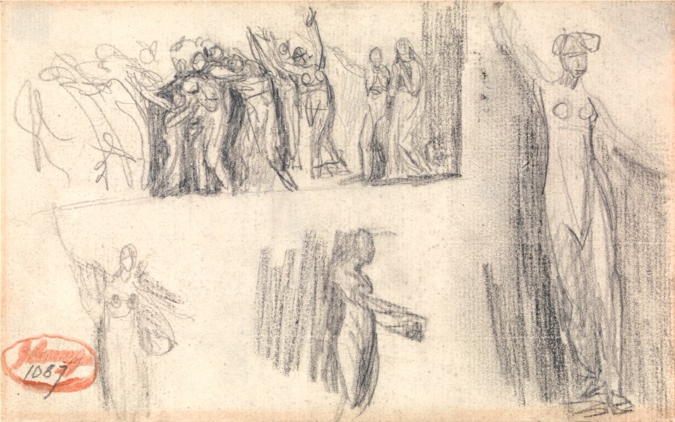 George Romney - Women and Children Fleeing and Three Sketches of a Standing Female Figure - Google Art Project