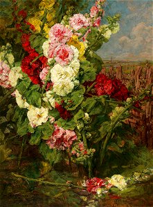 Georges Jeannin - Hollyhocks. Free illustration for personal and commercial use.