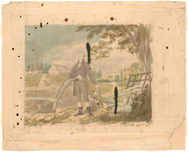 George Washington standing at a plow, with Mount Vernon in the background LCCN2014649066