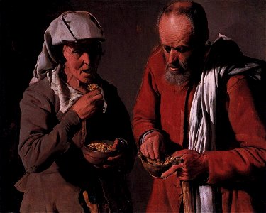 Georges de La Tour - Peasant Couple Eating - WGA12327. Free illustration for personal and commercial use.
