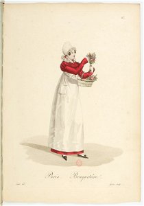 Georges-Jacques Gatine - Costumes d'ouvrières parisiennes, 1824, p. 15, Bouquetière