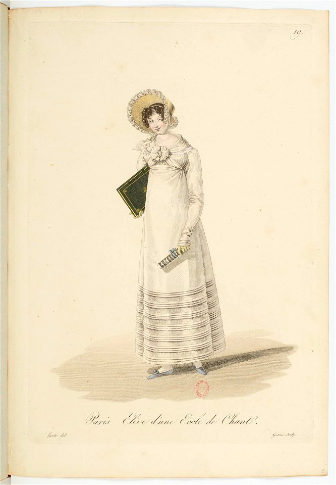 Georges-Jacques Gatine - Costumes d'ouvrières parisiennes, 1824, p. 19, Élève d'une École de Chant
