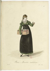 Georges-Jacques Gatine - Costumes d'ouvrières parisiennes, 1824, p. 13, Mercière ambulante