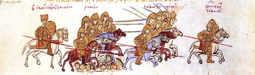 Georgian King Georgios I of Abasgia fleeing on horseback after defeat by Byzantine Emperor Basil II (27851024000)