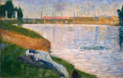 Georges Seurat (1859-1891) - Clothes on the Grass (Vêtements sur l'herbe) - L727 - National Gallery. Free illustration for personal and commercial use.