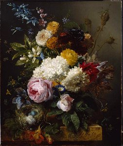 Georgius Jacobus Johannes van Os - Een boeket bloemen en een vogelnestje op een stenen plint - SA 1829 - Amsterdam Museum