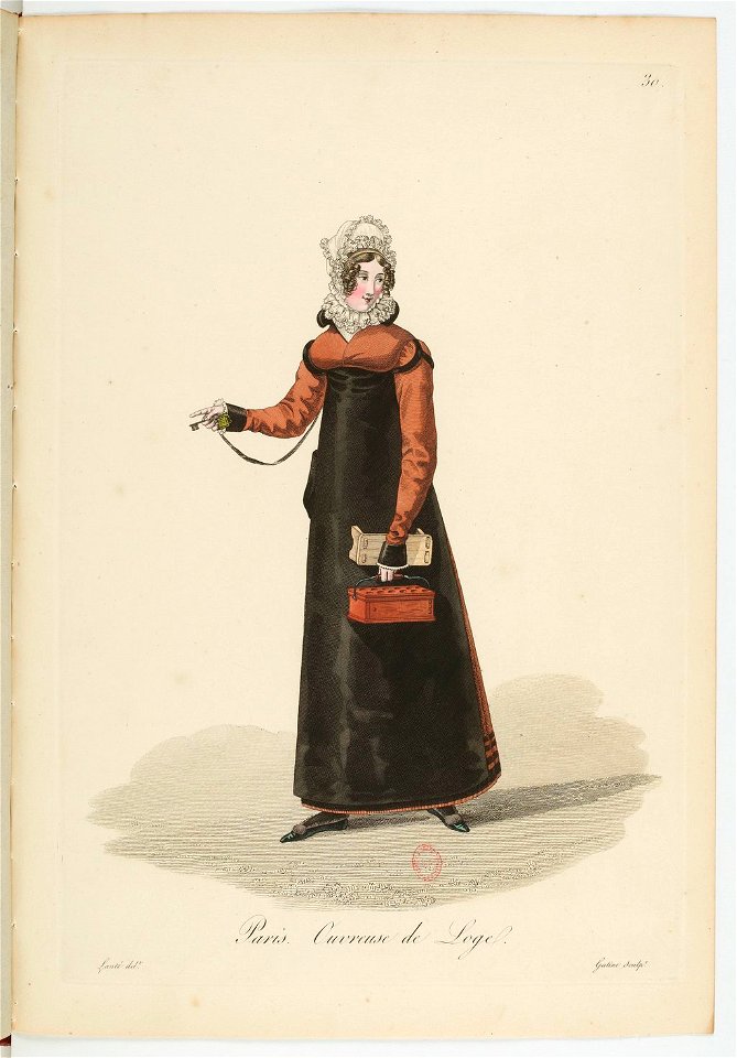 Georges-Jacques Gatine - Costumes d'ouvrières parisiennes, 1824, p. 30, Ouvreuse de Loge