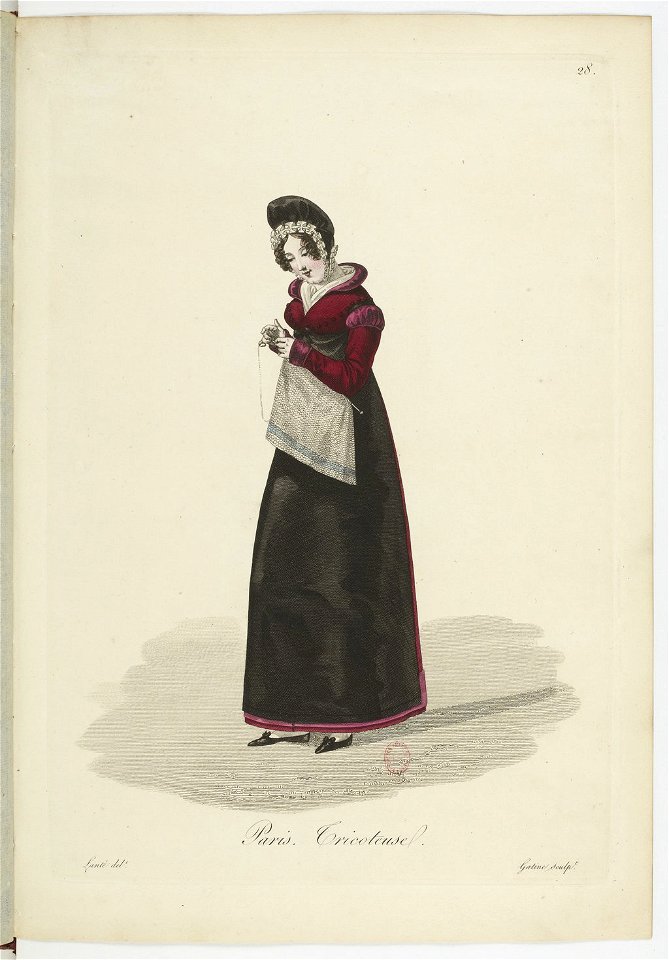 Georges-Jacques Gatine - Costumes d'ouvrières parisiennes, 1824, p. 28, Tricoteuse