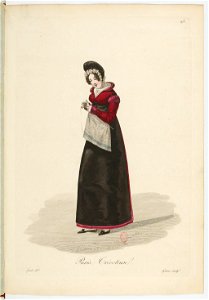 Georges-Jacques Gatine - Costumes d'ouvrières parisiennes, 1824, p. 28, Tricoteuse