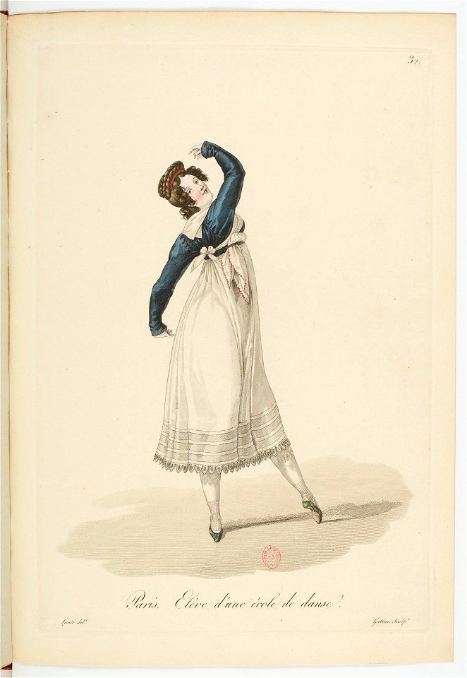 Georges-Jacques Gatine - Costumes d'ouvrières parisiennes, 1824, p. 32, Élève d'une école de danse
