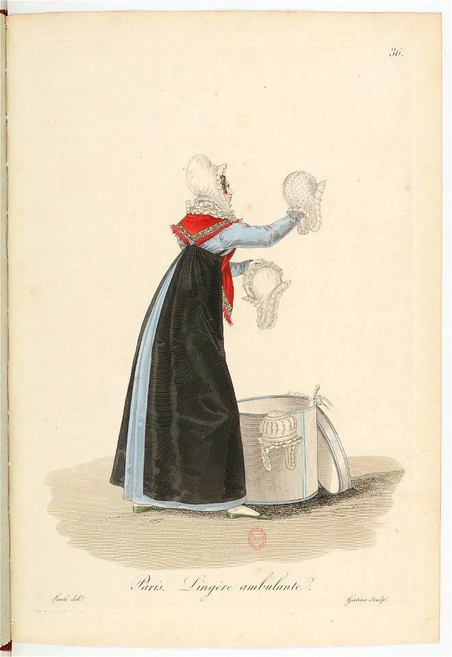 Georges-Jacques Gatine - Costumes d'ouvrières parisiennes, 1824, p. 36, Lingère ambulante