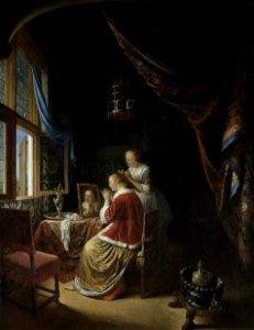 Gerard Dou - A Young Woman at her Toilet - Google Art Project. Free illustration for personal and commercial use.