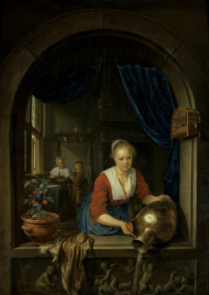 Gerard Dou - Maid at the Window - Google Art Project. Free illustration for personal and commercial use.