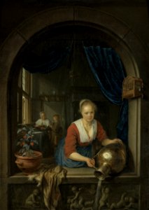 Gerard Dou - Maid at the Window - Google Art Project. Free illustration for personal and commercial use.