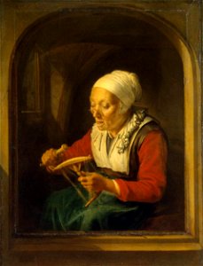 Gerard Dou - Old Woman Unreeling Threads - WGA06655. Free illustration for personal and commercial use.