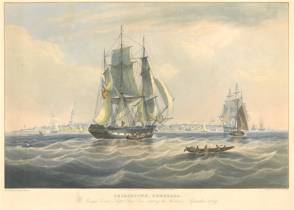 Georgetown, Demerara The Barque Caesar Captn Frans Sims, entering the Harbour, September 1839 RMG PY8493