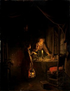 Gerard Dou - Woman and Child by a Table in Candlelight 1082