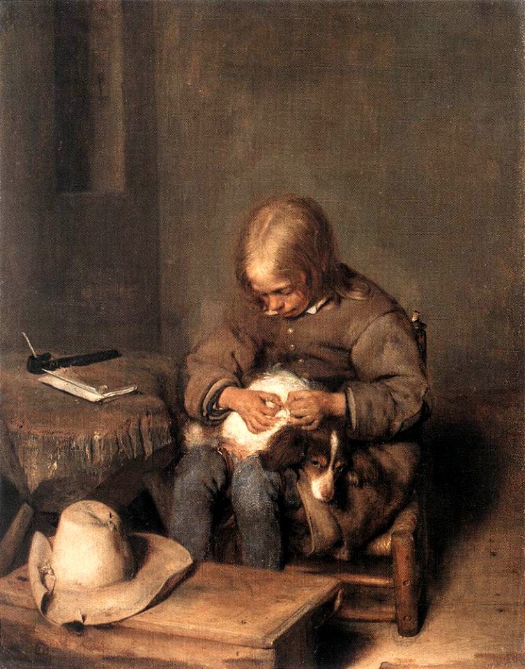 Gerard ter Borch (II) - Boy Ridding his Dog of Fleas - WGA22127