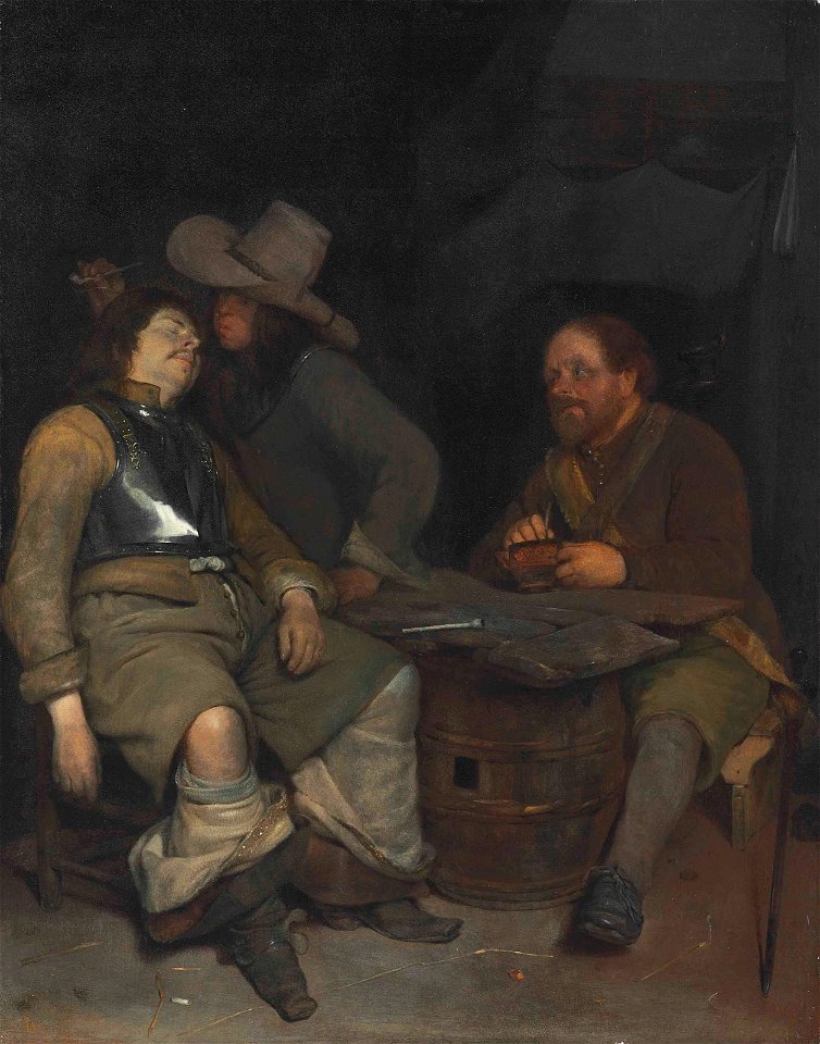 Gerard ter Borch - A Guardroom Interior with a Soldier Blowing Smoke