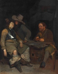 Gerard ter Borch - A Guardroom Interior with a Soldier Blowing Smoke
