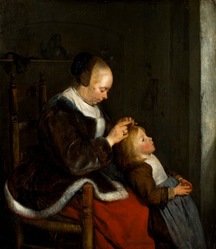 Gerard ter Borch - Mother Combing Her Child's Hair, known as 'Hunting for Lice' - 744 - Mauritshuis