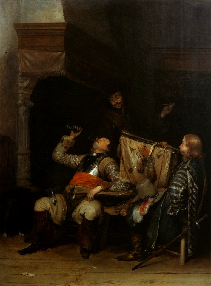 Gerard ter Borch - Soldiers drinking, smoking and playing music in an interior