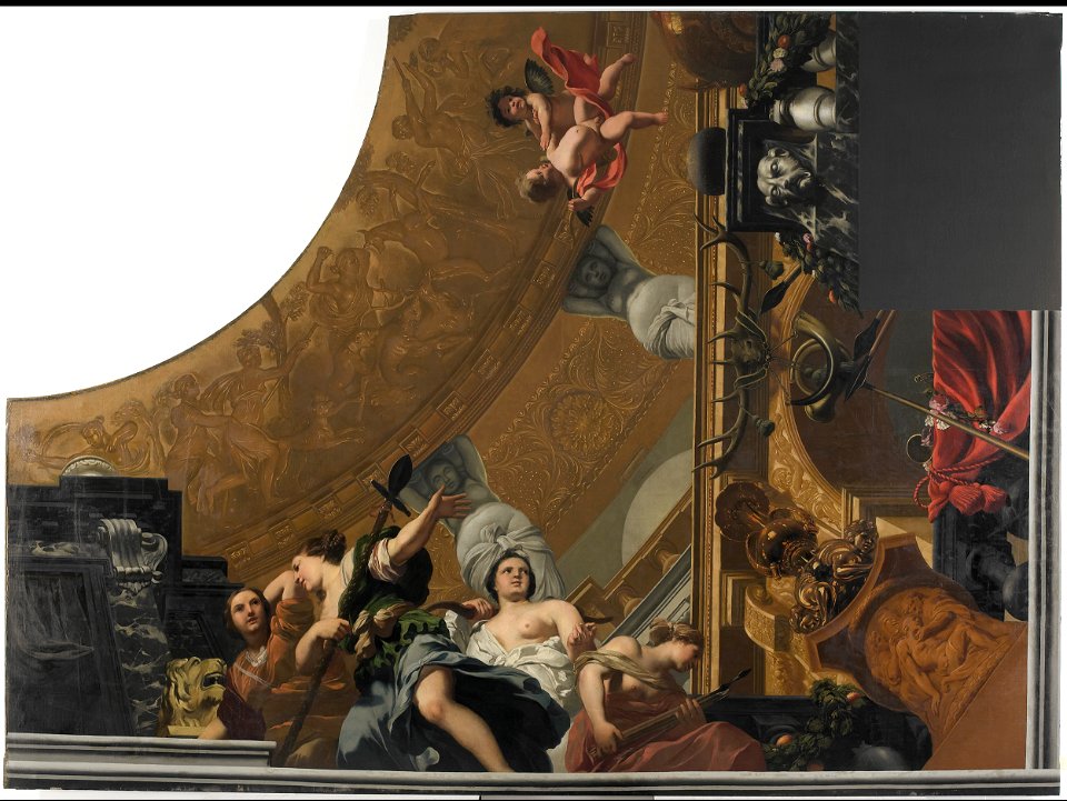 Gerard de Lairesse - Onderdeel (rechtsonder) van een plafondschildering met als hoofdvoorstelling Diana en haar gezellinnen - SK-A-1233-2 - Rijksmuseum