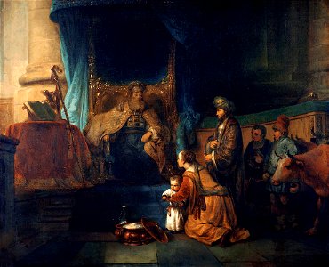 Gerbrand van den Eeckhout - Anna toont haar zoon Samuël aan de priester Eli