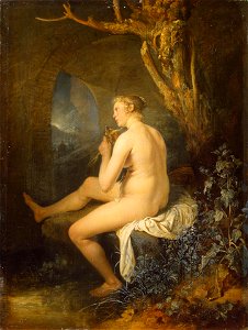 Gerard Dou - Woman bather combing her hair. Free illustration for personal and commercial use.