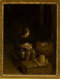 Gerard ter Borch II - A Boy Lousing a Dog - NB 784 MNW - National Museum in Warsaw