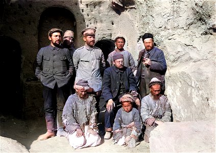German Expedition at Kizil, Cave 4, in 1906-1907 (colorized)