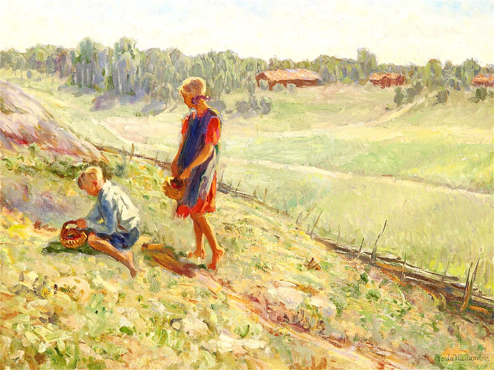 Gerda Wallander - Bärplockande barn en sommardag