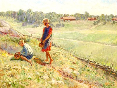Gerda Wallander - Bärplockande barn en sommardag