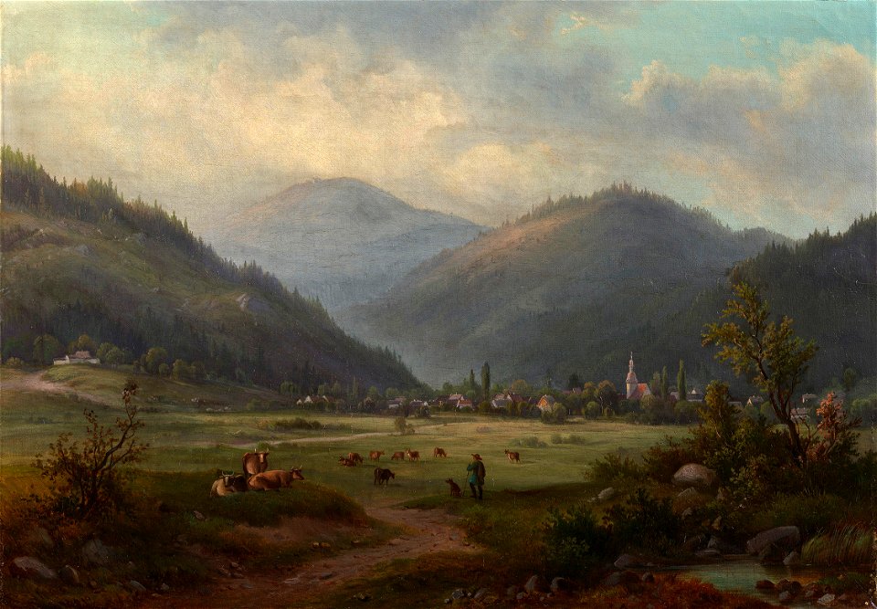 German School, 19th century - Village in a Valley beneath Mountains - RCIN 404172 - Royal Collection