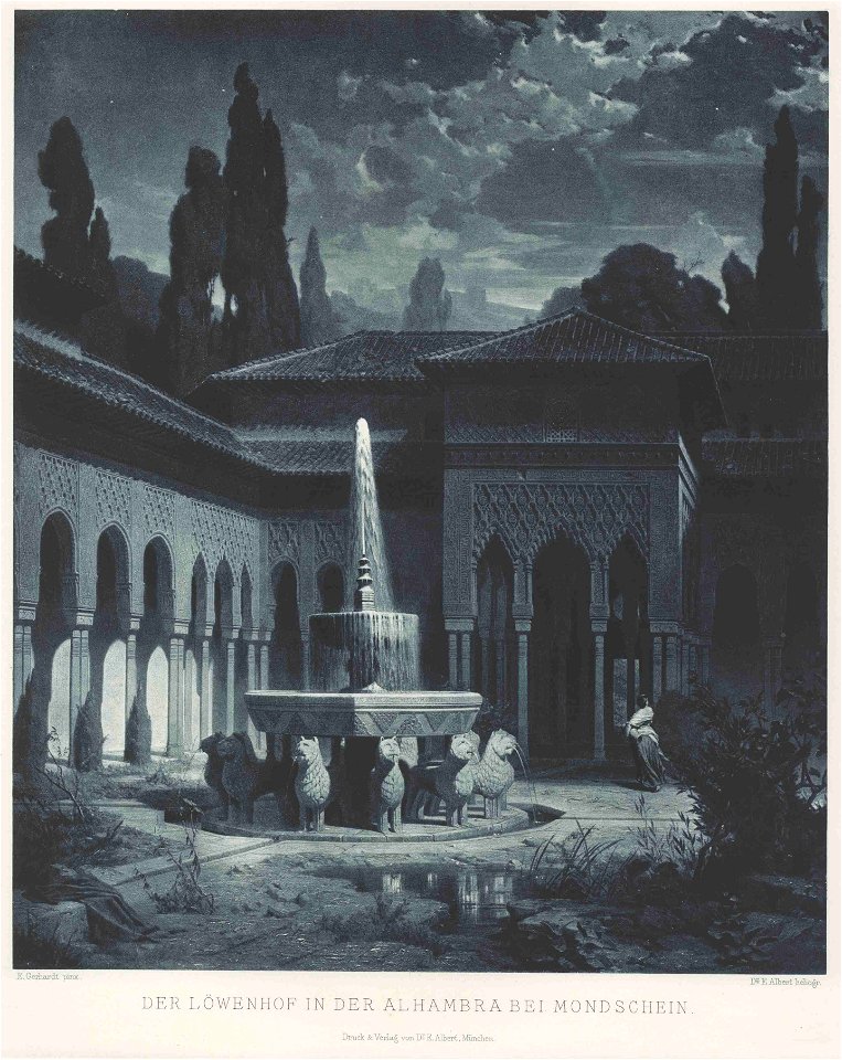 Gerhardt Der Löwenhof in der Alhambra bei Mondschein