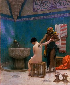 Jean-Léon Gérome - Le bain (1880-85). Free illustration for personal and commercial use.