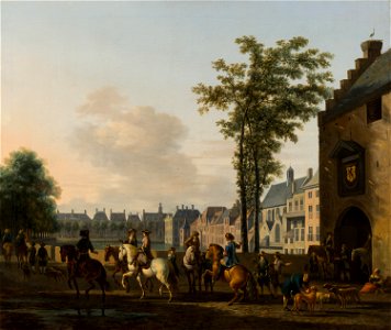 Gerrit Adriaensz Berckheyde - A Hunting Party near the Hofvijver in The Hague, seen from the Plaats - 796 - Mauritshuis