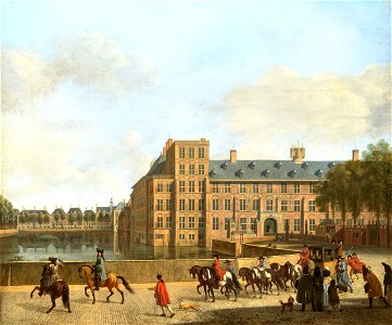 Gerrit Adriaensz Berckheyde, Een jachtstoet bij de Hofvijver in Den Haag, gezien vanaf het Buitenhof