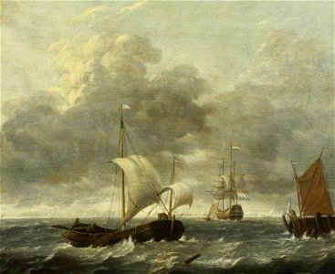 Gerrit Battem (c.1636-1684) - A Fishing Pink Running Past a Jetty - BHC0848 - Royal Museums Greenwich