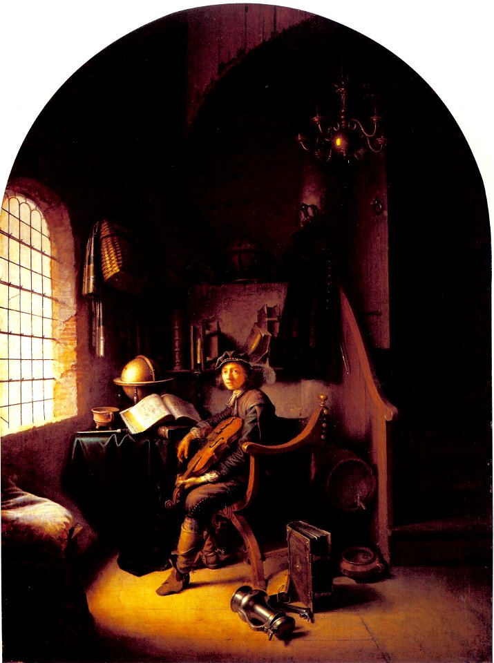 Gerrit Dou - Young violinist sitting in his study room