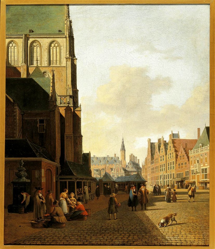Gerrit Berckheyde - The Fish Market in Haarlem looking towards the Town Hall