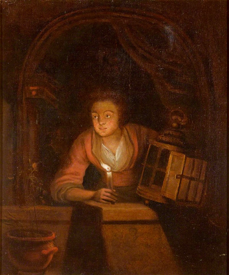 Gerrit Dou (1613-1675) (after) - A Woman Holding a Candle and a Lantern at a Window - 761407 - National Trust