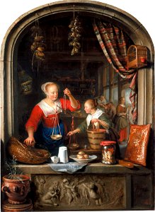 Gerrit Dou (Leiden 1613-Leiden 1675) - The Grocer's Shop - RCIN 405542 - Royal Collection. Free illustration for personal and commercial use.